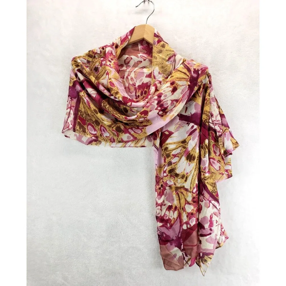 Pink Butterfly Watercolor Scarf by J Francis 70.5